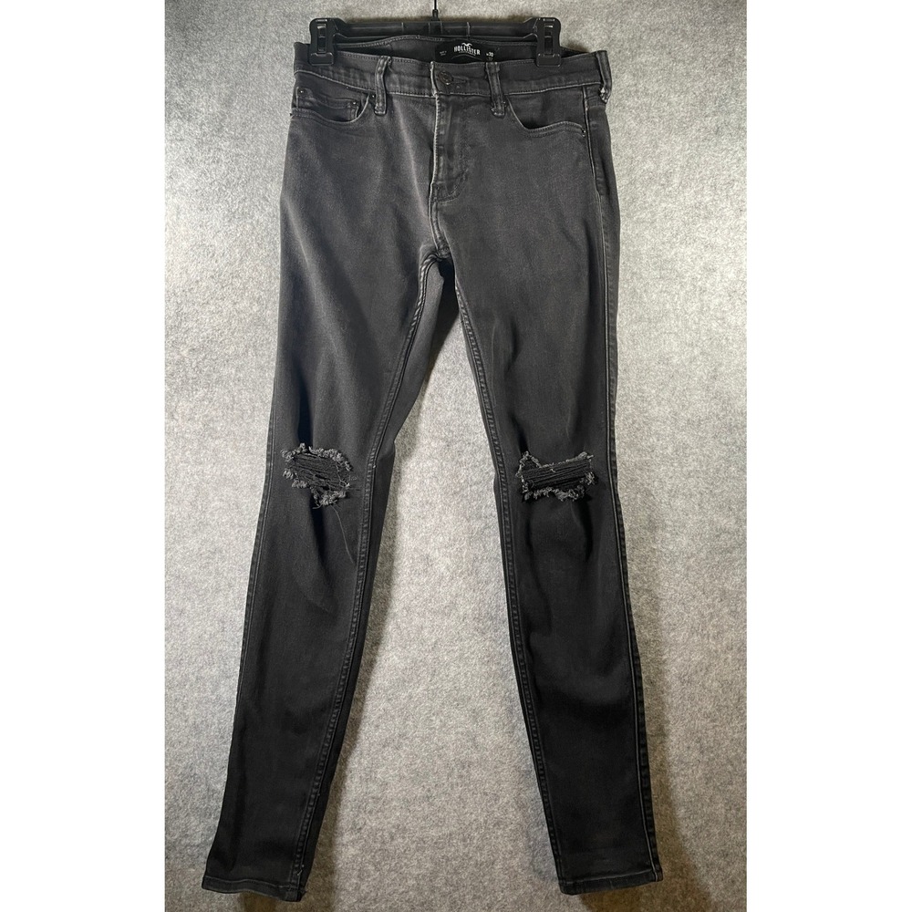 Hollister Men's Distressed Skinny Jeans Faded Black W30 L32 Knee Rips Denim